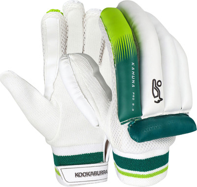 KOOKABURRA Kahuna Pro 9.0 Left Hand Batting Gloves- Adult Batting Gloves(White/Green)