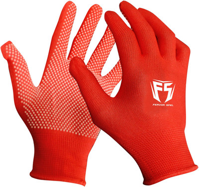 Fervor Spel PVC Dotted (Anti Slip) Gloves Batting Gloves(Red)