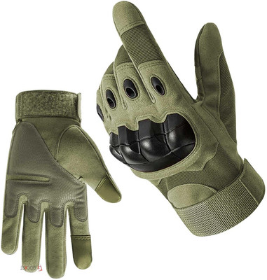 MELZRON Military Green Motorcycle Bike Riding Full Finger Gloves Men Riding Gloves(Green)