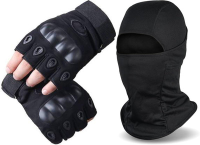 jydf Half Finger Bike Riding Gloves with Balaclava Face Head Cover Riding Gloves(Black)