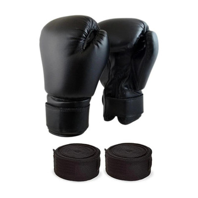 Monika Sports Training Handwrap (Tape) Boxing Gloves(Black)