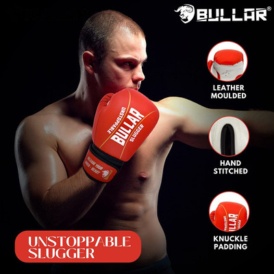 BULLAR Boxing Gloves for Men, Moulded Foam Padding professional training and fighting Boxing Gloves(Red)