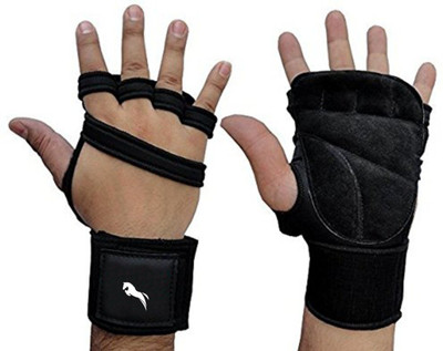 Just Rider Fitness Gym Gloves with Wrist Support Grip and Breathable Gym & Fitness Gloves(Black)