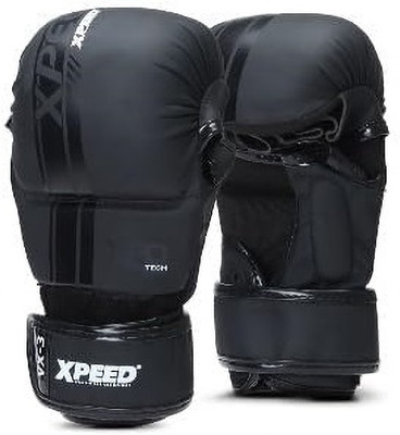 XpeeD Striking MMA Gloves | Matt PU Grappling Glove for Martail Arts Wrap Closure L/XL Boxing Gloves(Black)
