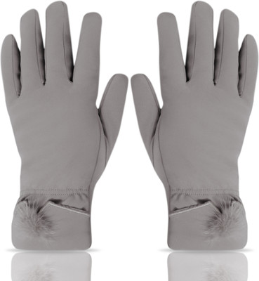 Aseenaa Winter Fur Gloves for Women & Girls Bike Riding, Fits Everyone Above 10 Years Driving Gloves(Grey)