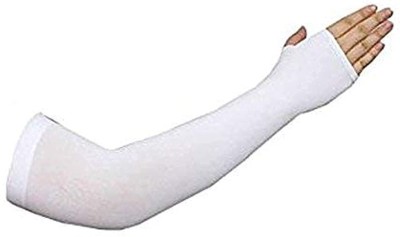 VISHAL_Co UV Protection Cooling Arm Sleeves UPF 50 Long Sun Sleeves for Men & Women Riding Gloves(WHITE BLACK BEIGE SLEEVES)