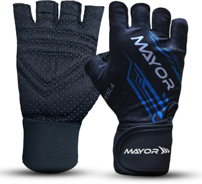 MAYOR Tesla Gym Gloves With Wrist Support, Weight Lifting Gloves (Free Size) Gym & Fitness Gloves(Black/Blue)