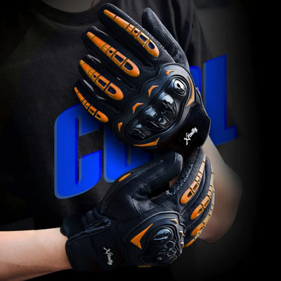 xfinity Bike Riding Gloves Full Finger Touch Screen Sense at thumb and index Shockproof Riding Gloves(Black, Orange)