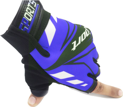 HOC Cycling Fingerless Gloves Breathable Half Finger Non-Slip Shock-Absorbing Gym & Fitness Gloves(Blue, White)