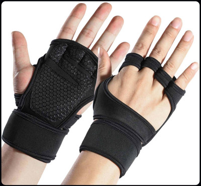 JAI SHRI Fingerless Gloves Slip Adjustable Half Finger Sports Gloves Climbing Cycling_ Gym & Fitness Gloves(Black)