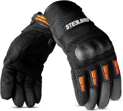 Steelbird Khardungla Full Finger Bike Riding Gloves with Touch Screen Sensitivity at Thumb Riding Gloves(Orange)