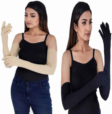 HOUSE OF COMMON Men & Women Sun UV Protection Bike Riding Gloves Driving Gloves(Black, Beige)