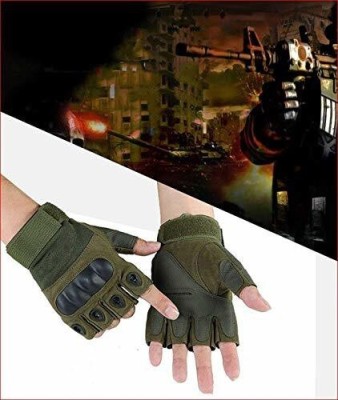 zaysoo Riding Cycling Weight Lifting Half Finger Hard Knuckle Tactical Gloves Riding Gloves(Green)