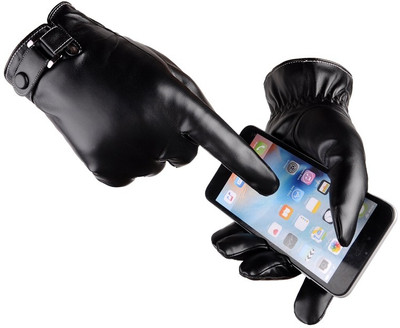 Frackson Leather Wind & Snow Proof Warm Winter Cycling Bike Men & Women Gym Protective Riding Gloves(Black)