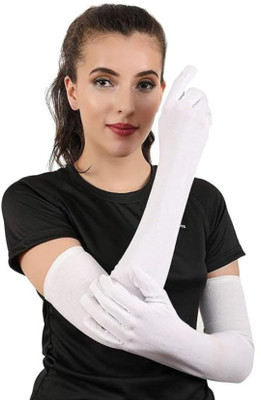 Bhavy Full Hand Cotton Summer Gloves for Women, Girls Sun UV and Dust Protections Riding Gloves(White)