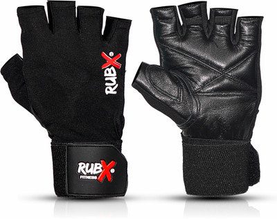 RUBX Unisex Leather Gym Gloves with Wrist Support Weightlifting Training (Red/Black) Gym & Fitness Gloves(Black)