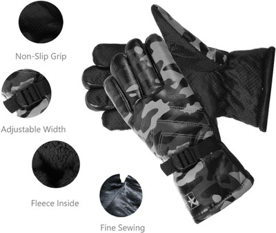 AlexVyan Fauzi Anti Slip Snow Warm Winter Gloves Cycling, Bike, Motorcycle Protective Riding Gloves(Black)