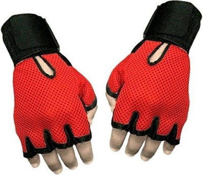 rk son Leahter and netted half finger MNEWSFOR RIDER Riding Gloves(Red)