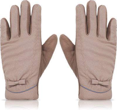 Aseenaa Bike Riding Full Finger Gloves For Women & Girls, Touch Screen Driving Gloves Driving Gloves(Brown)