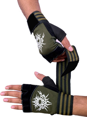 HOUSE OF COMMON OLIVE SPIDER PRINT GYM AND SPORTS GLOVE Gym & Fitness Gloves(Olive Green)