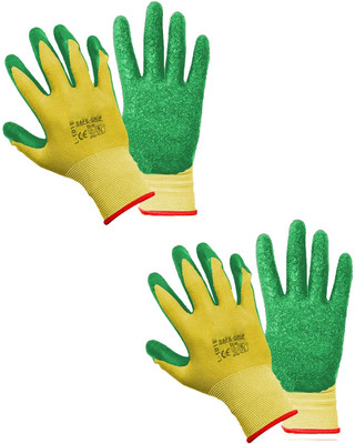 RBGIIT Safety Nylon Cut Resistant Hand Gloves Latex Coated for Climbing, Construction Climbing Gloves(Green, Yellow)