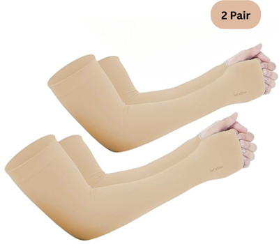 Fitness Scout Protection Cooling Arm Sleeves for cycling, driving, Cricket Guard Cycling Gloves(Beige)