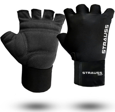 Strauss Suede Gloves with Wrist Wrap Support | Exercise Gloves| Gym Gloves, M Gym & Fitness Gloves(Black)