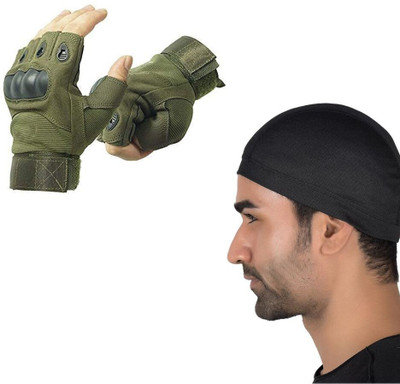 jydf Half Finger Bike Riding Gloves With Helmet Inner Cap Riding Gloves(Green)