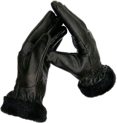 zaysoo Leather Hand Gloves Warm and Soft for Women Cycling Riding Gloves Riding Gloves(Black)