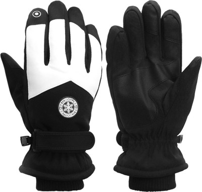 gustave Winter Gloves for Women Fleece Lined Waterproof Touchscreen Ski Hiking Anti Slip Riding Gloves(Black + White)