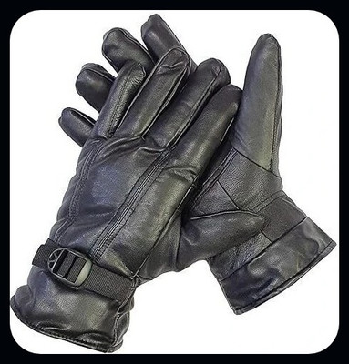 JAI SHRI Full Lather Winter, Waterproof Outdoor Gloves_ Riding Gloves(Black)