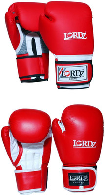Lordz Genuine Leather Gloves and Pu leather gloves pack of 2 pair combo 10oz Boxing Gloves(Red)