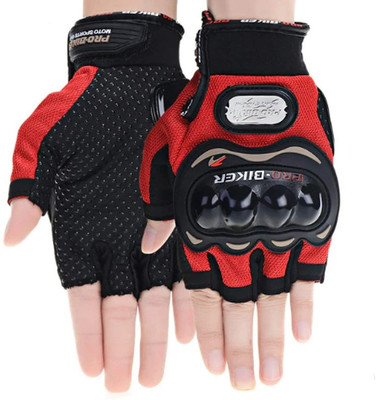HOC Probiker Synthetic Leather Motorcycle Half Gloves Driving Gloves(Red)