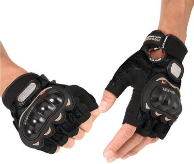 HOSVIN Half Finger Bike Riding Gloves with Knuckle Protection for Men - Black Riding Gloves(Black)