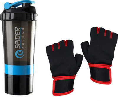 COOL INDIANS Unisex Combo Fitness kit Red Gym Gloves with PREMIUM gym shaker bottle-500ml Gym & Fitness Gloves(Blue, Red)