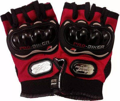 AAYANSHI PRO BIKER FINGER CUT HALF GLOVES FOR MEN COLOR BLACK Riding Gloves(Red)