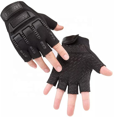 Shihen 1 Pair Motorbike Bike Fingerless Gloves For Men Cycling Gloves(Black)
