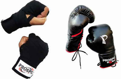 PROSPO Boxing Gloves with Laces and with Velcro,Glove and Handwrap Combo Size 12oz Boxing Gloves(Black)
