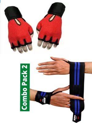 SKYFIT Combo 2 Gloves And Wrist Support Band Gym Gloves Gym & Fitness Gloves(Red)
