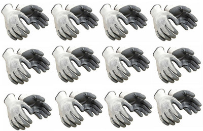 RBGIIT Nylon Safety Hand Gloves Heavy Duty Anti Cut Resistant Latex for Men -12 Pair Cycling Gloves(Grey, White)
