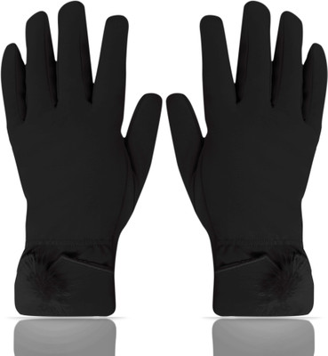 Aseenaa Winter Fur Gloves for Women & Girls Bike Riding, Fits Everyone Above 10 Years Driving Gloves(Black)