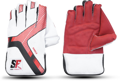 Saifi Sports Shield Cricket Wicket Keeping Gloves for leather Ball Cricket Wicket Keeping Gloves(white & REd Combination)