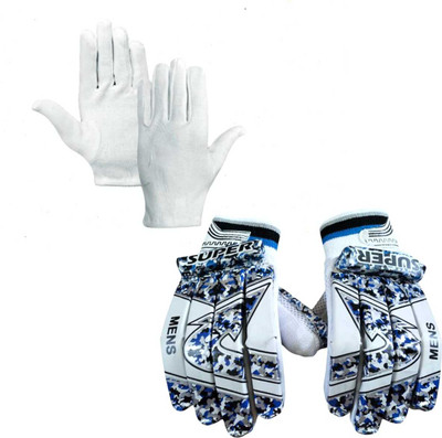 ST Gold Combo of PVC cricket Batting Gloves with Cotton Inner Batting Gloves(white-Blue)