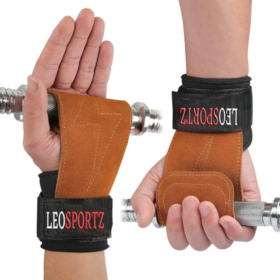 Leosportz unisex Wrist Straps for Weightlifting, Workout with Dual-Layer Oxford Leather Gym & Fitness Gloves(Brown)