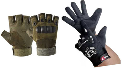 GYMGALAXY Half Finger Tactical Glove,(Green) & Bike Riding Knighthood Glove,(Black) Driving Gloves(Green & Black)