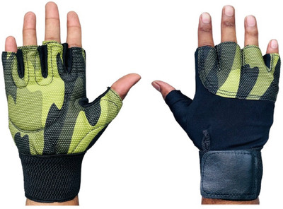 BODY SMITH Unisex Camo Green Gym Gloves for with Wrist Support Gym & Fitness Gloves(Green)