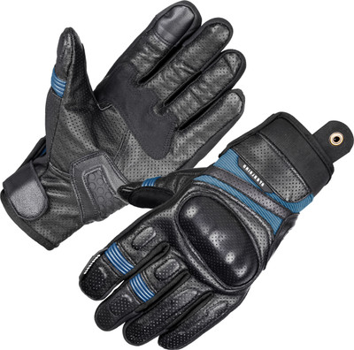 Steelbird Jispa Premium Leather Gloves for Men & Women |Comfortable,Touchscreen Compatible Riding Gloves(Black Blue)