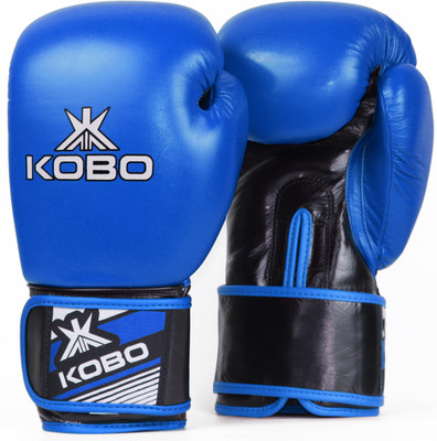 KOBO 8 Oz Top Grain Natural Hide Leather Boxing Glove Punching Bag Glove Men & Women Boxing Gloves(BXG-05-BLUE)