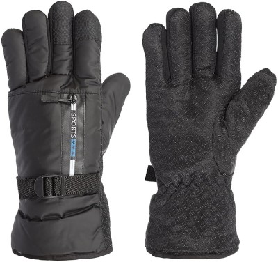 AlexVyan Pocket Chain Anti Slip Snow Proof Warm Winter Gloves Bike Protective Riding Gloves(Black)