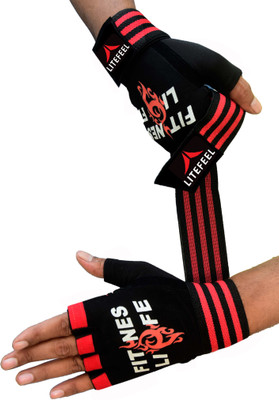 LITE FEEL Gym Sports and Workout Gloves Gym & Fitness Gloves(RED BLCK)